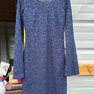 Diane Von Furstenberg Navy Long Sleeve Lace Dress